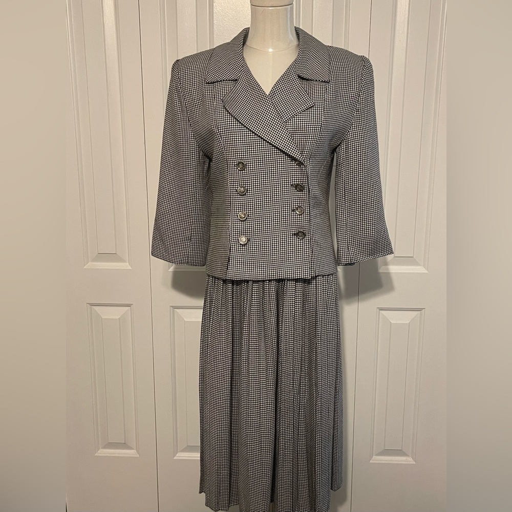 Vintage ZOE LTD Black & White Small Check Houndstooth Pattern 2pc Suit, Sz 12
